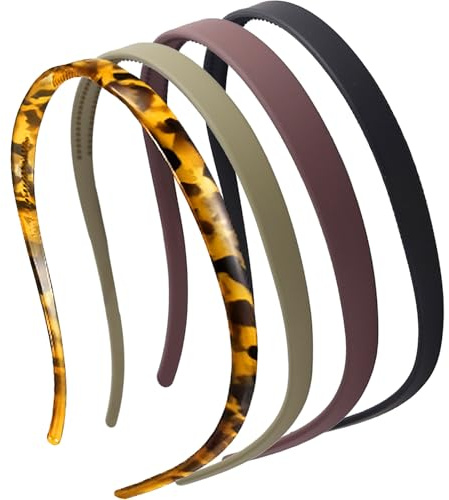 MUNSKT Cerchietto per capelli da donna, senza mal di testa, per chi indossa gli occhiali, a zig-zag, con mollette per tutti i giorni, sottile, antiscivolo, nero, cachi, rosso-marrone, arancione