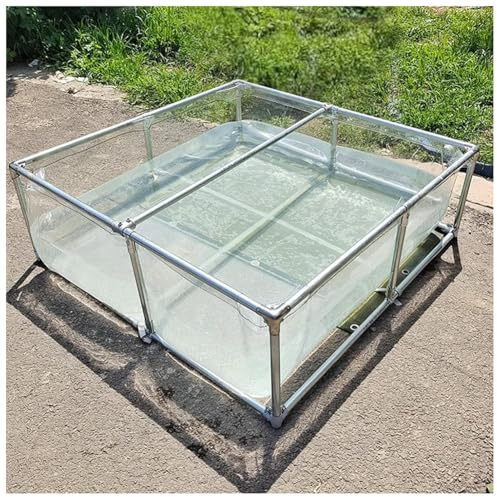 Tanque de estanque para Koi con ventana de visión transparente y válvula de drenaje - Acuario de PVC resistente con marco de acero sobre el suelo para la cría de peces y exhibición en el jardín