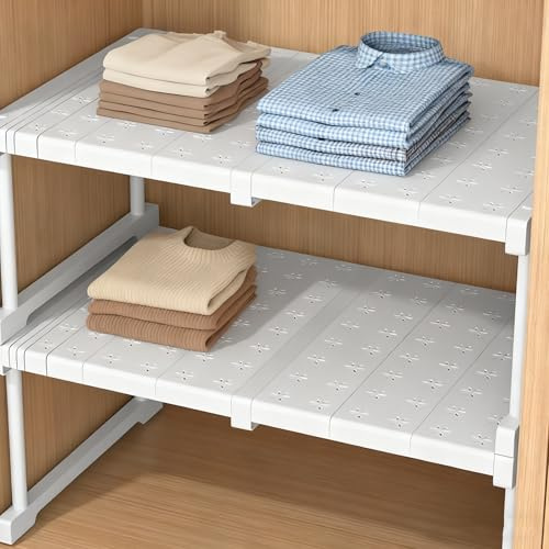 BOYIFEIJIE Organizador de armario apilable, sistema de estanterías ajustable sin taladrar, estructura de metal blanco para armario y cocina, ahorro de espacio para baño y apartamento