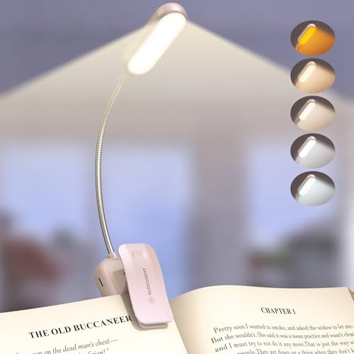Glocusent Lampe de Lecture Rechargeable, 20 LED Liseuse Lampe Clip, Gradation Progressive & 5 Modes Protection des Yeux, 3–100LM, 360° Cou Flexible, Indicateur (rose)