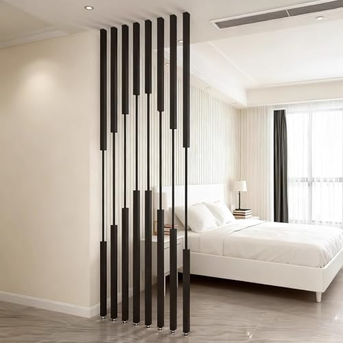 Divisor de pared independiente – Moderno poste de división con listones de metal negro para columnas decorativas en dormitorio, pasillo o entrada de restaurante