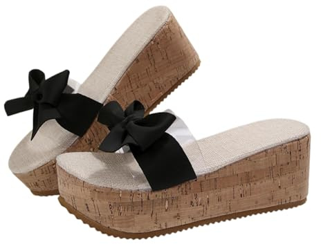 Qgtxf Bow-Knot Pantofole Sandali per Donna Sandali Cunea Piattaforma Estate Casual Aprire la Dita del Piede Slip On Mules Scarpe(Black,37 EU)