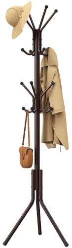 SONGMICS Coat Rack, Steel Coat Tree, Freestanding Organizer, 175 cm Tall | For Clothes, Bags, Hats, 16 Hooks, Entryway Living Room Bedroom, Burgundy, Alan Collection RCR081MZ01