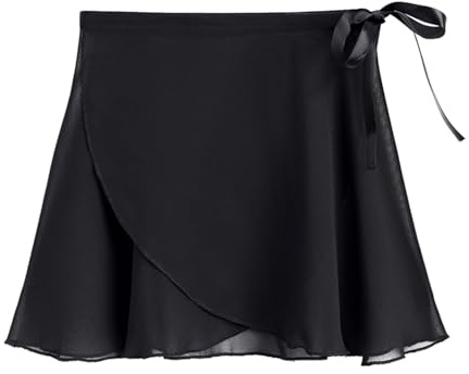 Stelle Women Ballet Skirt Black Chiffon Wrap Skirt Waist Tie Flowy Dance Skirts (Black,S)