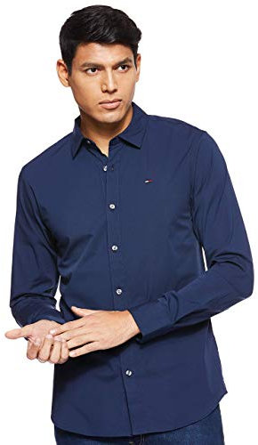 Tommy Jeans Mens Slim Fit Poplin Dm0dm04405 L/S Shirts Woven Tops, Blue (Black Iris), L UK