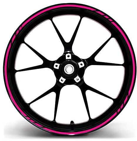 Felgenrandaufkleber GP-Design 16 Teilig Komplett-Set -Finest Folia passend für 17 Zoll & 16 18 19 Felgen Motorrad Auto Fahrrad MR001 (Neon Pink)