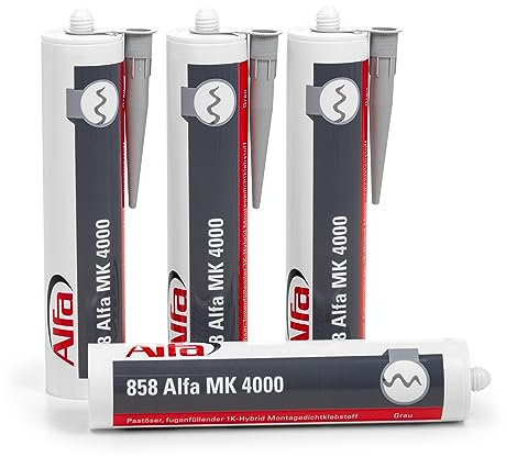 858 ALFA - MK 4000 Colle de fixation 1K - hybride, 4 pièces, blanc, 310 ml, intérieur/extérieur, pâteuse, pour montage