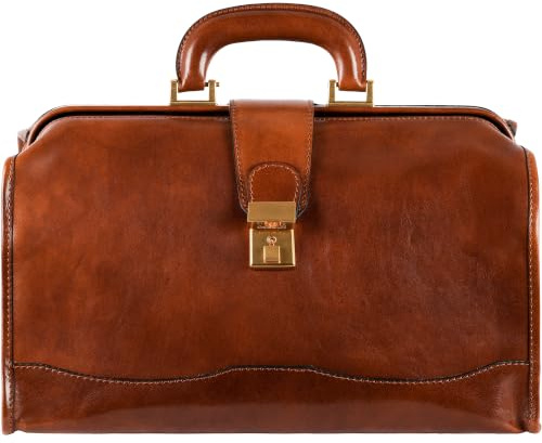 Time Resistance Läkarväska i läder handgjord medicinsk väska i vintagestil liten mörkbrun, Orange brun, Small