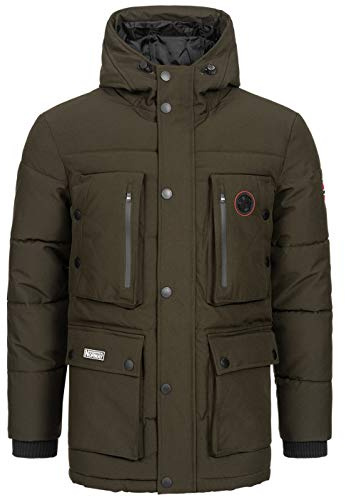 Geographical Norway Albert Men - Warmer Parka Mann Herbst Winter - Breiter Mantel Wasserabweisend Kapuze - Warme Jacke Windbreaker Jacke Männer - (khaki S)