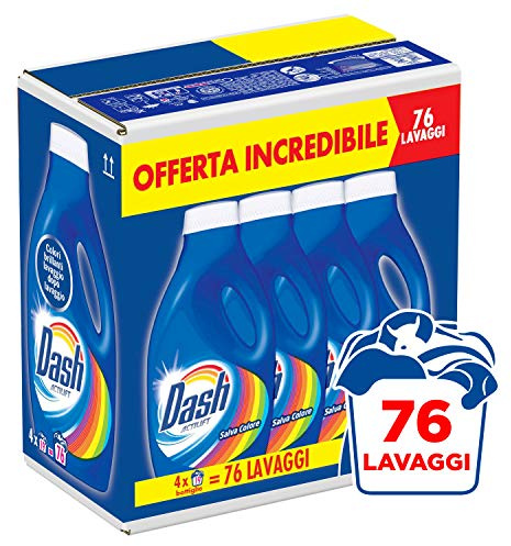 Dash Tvättmedel Tvättmaskin Vätska, 76 tvättar (4 x 19), Färgbesparing, Maxi storlek, Djuprengöring, för alla kläder