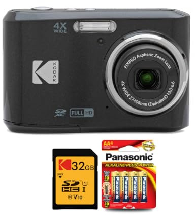Kodak PIXPRO FZ45 Digital Camera (Black) Bundle with 32GB Class 10 UHS-I U1 SDHC Memory Card and AA High-Performance Alkaline Batteries (4-Pack) (3 Items)