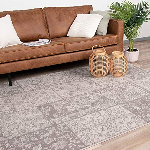 FRAAI | Home & Living Teppich Patchwork - Miracle Grau Braun - Polypropylen - Kurzflor - Vintage, Patchwork - Orientalisch - Wohnzimmer, Esszimmer, Schlafzimmer - Carpet