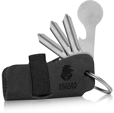 SENYOR CROW® Key Organizer mit Einkaufswagenlöser | Neuartiges Design für extra mehr Schlüssel | Hochwertiger Schlüssseletui aus Echtleder | Schwarz