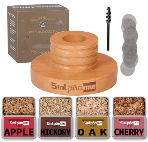Smlpuame Kit fumoir à cocktail - Kit de fumoir à whisky à l'ancienne - Kit infuseur à boisson avec whisky chêne, cerise, pomme et copeaux de bois de pécan