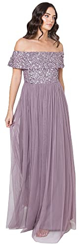 Maya Deluxe Maya Berry Bardot Embellished Maxi Dress Vestido de Dama de Honor Mujer