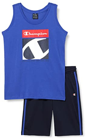 Champion Legacy Graphic Shop S/L T-Shirt & Long Shorts Completo, (Blu Cobalto/Blu Marino), 13-14 Anni Bambini e Ragazzi