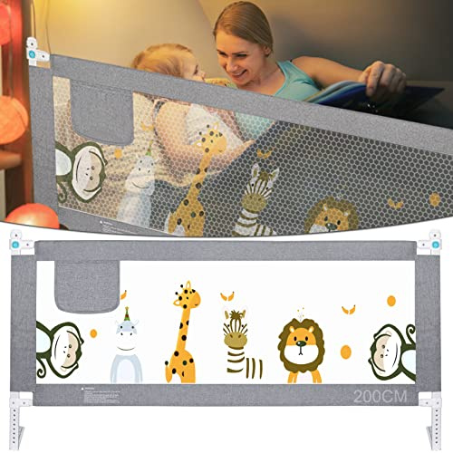 HILEYOLLA Barriere De Securite Enfant Lit 200cm, Barriere De Lit Levée Et Abaissée Verticalement, Barrières De Lit Convient Aux Enfants Et Aux Bébés, Protection Lit Enfant - 1 Seule Pièce