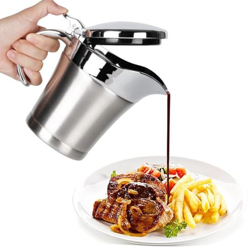 Salsiera in acciaio inox doppio isolato con coperchio incernierato, perfetto per servire barattoli di sugo o crema per il Ringraziamento, Halloween, Natale (500 ml)