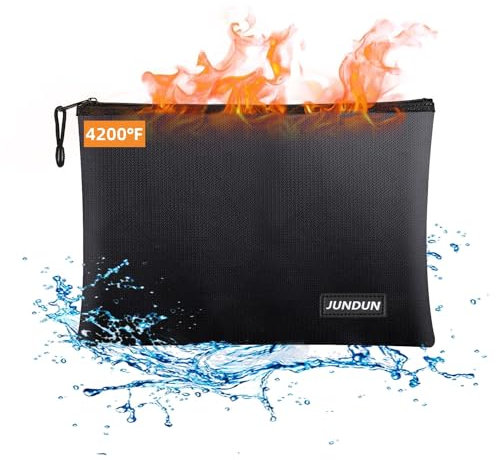 JUNDUN Feuerfeste Dokumententasche(36x26cm 4200℉), Feuerfeste Geldtasche, Tresor Feuerfest Wasserdicht Geldscheine Aufbewahrung Aktentasche Für Dokumente/Geld/Passport/Bankdatei Und Bargeld