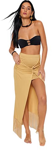 Trendyol Dam asymmetrisk normal passform stickad kjol, kamel, 36, Camel, 34 SE