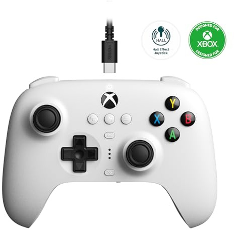 8BitDo Ultimate Wired Controller for Xbox, Hall Effect Joysticks and Hall Triggers, Compatible with Xbox Series X|S, Xbox One, Windows 10 & Windows 11 - Officially Licensed (White)