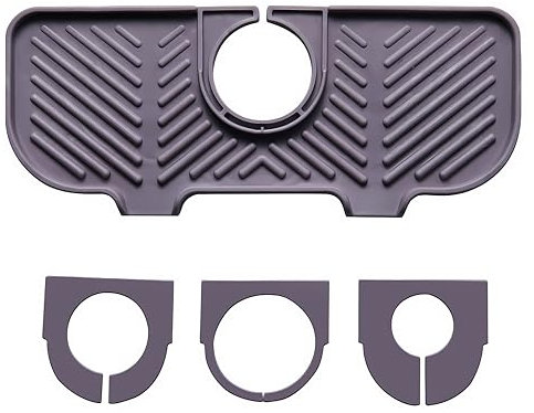 ViWaVee Tappetino scolapiatti in silicone, scolapiatti per rubinetto, inserto sotto rubinetto, tappetino organizer per spugne, spazzole, sapone (grigio)