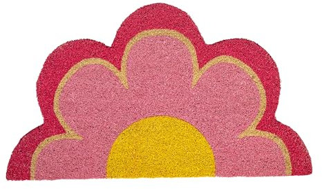 FISURA Original Flower Doormat Made of Coconut with PVC Non-Slip Backing, Original Shape Pink Doormat Hand Painted Dimensions: 70 x 40 cm