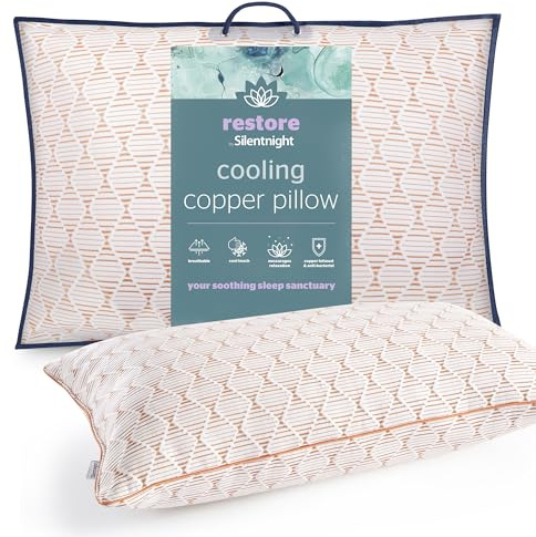 Silentnight Restore Cooling Copper Pillow - Temperature Regulating Ideal to Relieve Night Sweats & Hot Flushes - Breathable & Antibacterial Fresh Bed - 1 Pack