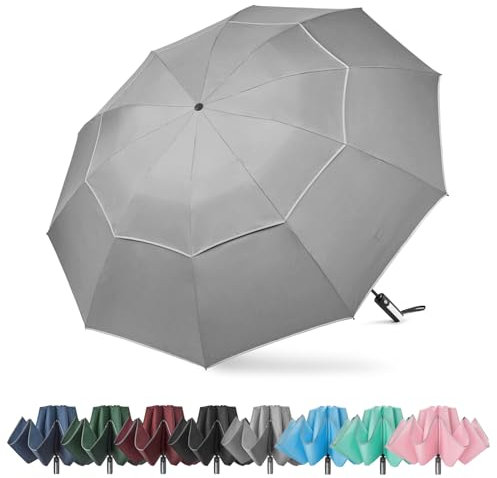 G4Free 54/62 Inch Großer Taschenschirm & Golfschirm, Doppelter Baldachin,10 Rippen,Faltbarer Windfester Regenschirm Automatisches Öffnen und Schließen,Kompakter Reise-Regenschirm