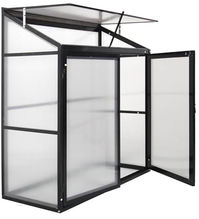 Gegaden Anlehngewächshaus Tomaten Gewächshaus 130x55x140cm Aluminium Beistell-Gewächshaus, Treibhaus Gartenhaus Frühbeet mit Rückwand, Gewächshaus Winterfest Klein, Minigewächshaus, Schwarz