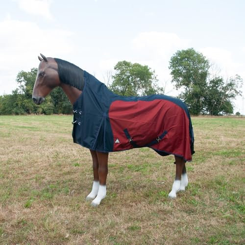 Brama-West Regendecke Pferd Zuzi - Turnout 1200D - Winterdecke mit Highneck - Wasserdicht - Farbe Rot/Navy, Größe 135 cm