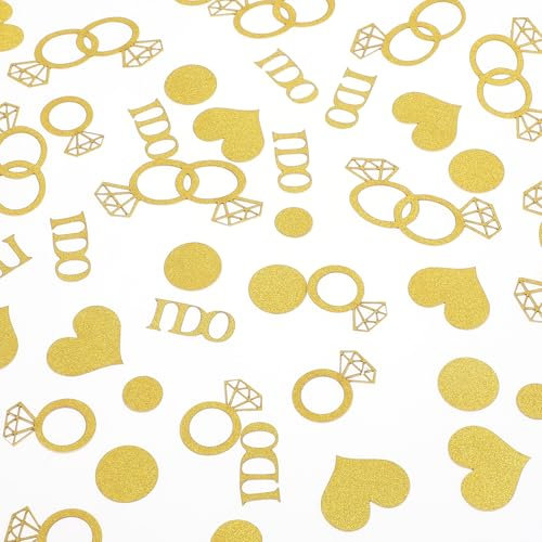 Gold Wedding Confetti Table Scatter - Glitter Diamond Ring I Do Table Decorations for Bachelorette, Bridal Shower and Engagement Party