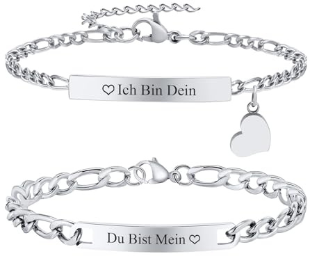 Partnerarmband med gravyr pararmband personligt – par armband med namn rostfritt stål partnerarmband justerbart partnerarmband silver partner present jul födelsedag årsdag, Ingen ädelsten