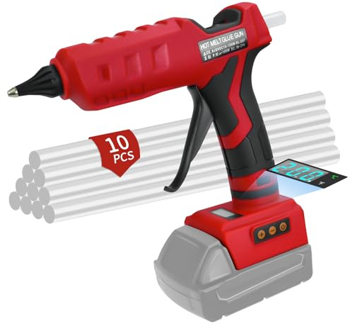HLiePiHa Milwaukee - Pistola per colla a caldo senza fili, batteria da 18 V, 100 W, LED digitale, senza fili, con 10 bastoncini di colla, pistola per colla portatile resistente per fai da te