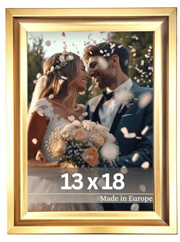 VictoR Renoir Cornice portafoto oro 13 x 18 cm – Elegante cornice in plastica vintage in stile barocco con vetro acrilico infrangibile e pannello posteriore in MDF