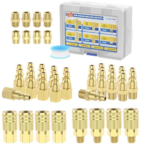 45Pcs Air Coupler & Plug Kit, Hoodutric 1/4 NPT Air Hose Fittings,Quick Connect Air Tool Fittings,Industrial Grade M/D Type Air Compressor Accessories