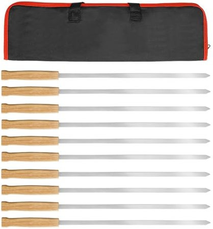 8 spiedini in acciaio inox, con manico in legno, per esterni, campeggio, metallo, barbecue, fork da 17 pollici