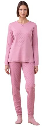 Noidinotte - Pigiama Donna in Jersey Invernale Articolo Cuore. - S Rosa