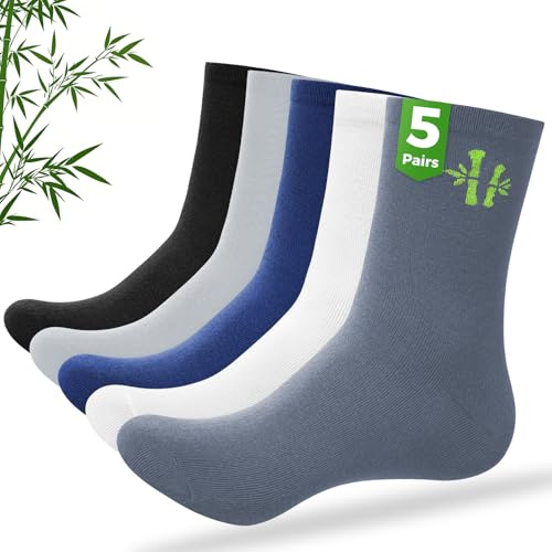5 Paires Chaussettes Bambou Homme - Chaussettes Homme 43-46 et Chaussettes Sport Homme Respirantes et Antimicrobiennes pour Affaires,Running Loisirs Quotidiens Affaires,Confort Léger Naturel