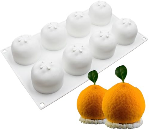 3D Orange Silicone Baking Mold, 8-Cavity Non-Stick Fruit Shape Molds for Mousse Cake Chocolate Dessert Pudding Ice Cream, 11.6 x 6.8 x 2.3 inches