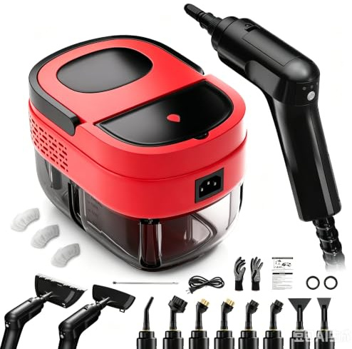 Limpiador a Vapor, Steam Cleaner, Vaporeta Limpieza Hogar, Mango Ajustable en 3 Niveles, Vaporeta de Mano, Limpiador de Vapor Portátil, Steamer Multiuso para Ventanas, Cocina, Suelos, Auto, Baño-Rojo