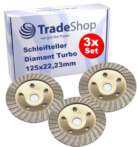 3x Trade-Shop Profi TURBO Schleifteller 125 x 22,2mm kompatibel mit DeWalt Eibenstock Festool Hilti Flex Collomix Winkelschleifer Fräse