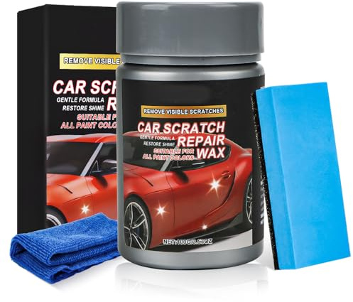Encuryna Nettoyant anti-rayures pour peinture de voiture, 100 ml, avec éponge et chiffon, polissage pour enlever les rayures, brillance plus, produit de brillance pour voiture, éponge et chiffon