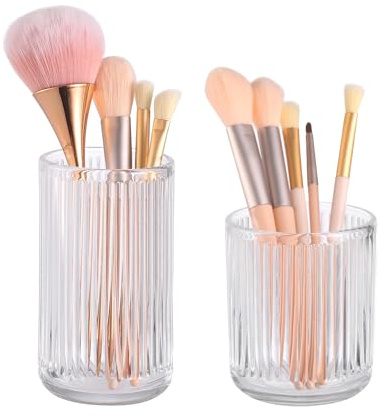 DASITON Makeup Brush Holder Organizer, Crystal Glass Makeup Brushes Storage Holder, Vintage Make Up Brush Cup for Vanity, Pen Pencil Holder for Desk, Toothbrush Holders for Bathroom (Clear SL)