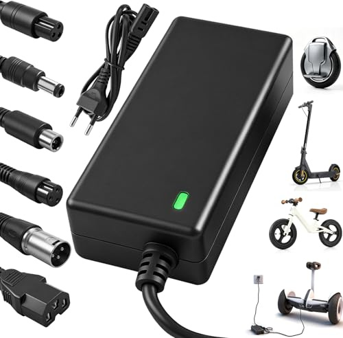 Cargador Patinete Electrico 42V 2A Compatible con Hoverboard Xiaomi M365 | 36V Universel Cargador Adaptador con 6 Conectores para Scooter Eléctrico Patinete E-Bike Monociclo, ABS+PC, Indicador LED
