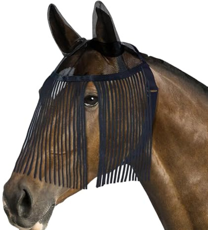 Mosca de caballo con correas ajustables para mayor comodidad y ventilación, cómoda cubierta de defensa de moscas de red negra