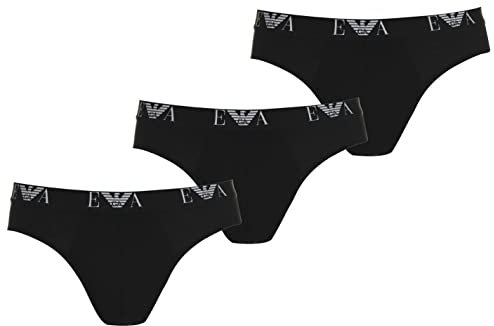 Emporio Armani Underwear Homme Emporio Armani Men's Basic-Essential Monogram 3-Pack Brief Slip, Noir, L (3er Pack)