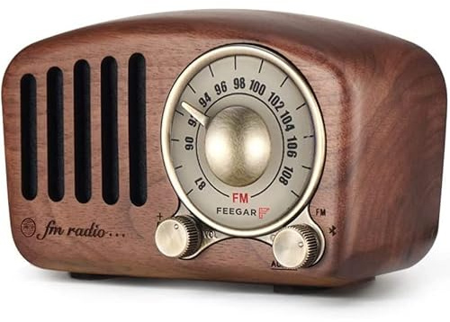 Radio Feegar Retro Bluetooth-högtalare FM-radio med klassisk stil gammal bas booster, hög volym, F-kortplats och extra drift av MP3-spelare microSD-kort