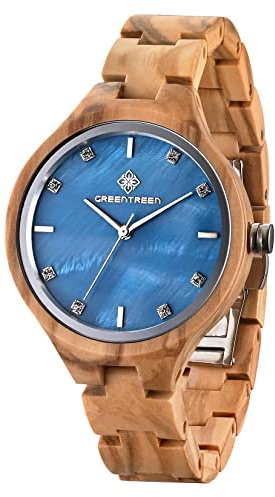 GREENTREEN Orologio da Polso Donna in Legno: Movimento al Quarzo Giapponese - Design Leggero e Analogico per Uso Quotidiano - Elegante Idea Regalo per Madre Moglie Figlia Amica