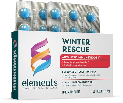 Elements Winter Rescue – 7-Day Seasonal Defence Formula* with Andrographis, Spirulina Extract, Humic Acid and Zinc for Immune Support, Non-GMO, Gluten Free, 30 Tablets